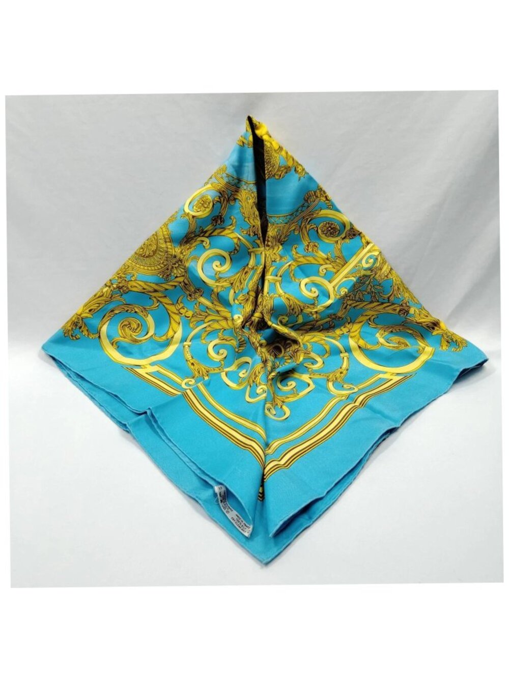 Authentic Hermès Les Tuileries Carré 90 Silk Scarf Blue Gold - Picture 3 of 10